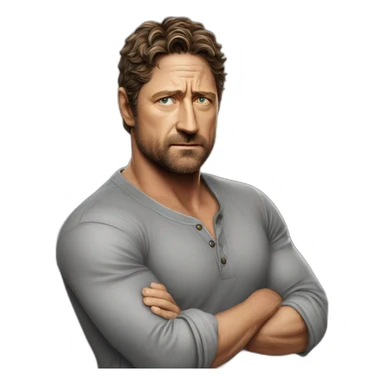 actor gerard butler serious cartoon wearing henley sticker
