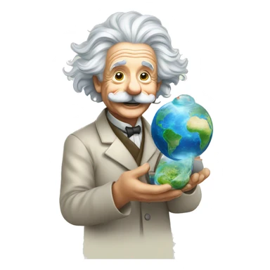 happy albert einstein holding earth in one hand in another test tube sticker