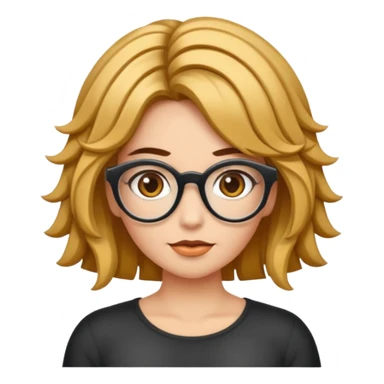 Uma garota de cabelos cacheados com mechas loiras, com pele morena clara e óculos sticker