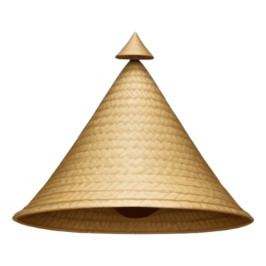 Cinematic Realistic image of an iconic conical hat (Nón Lá), rendered with detailed textures and subtle natural hues, set against a serene rural Vietnamese landscape with gentle, diffused lighting sticker