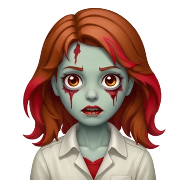 menina zumbi com cabelo ondulado, castanho meio claro meio ruivo, uma mecha vermelha e olhos castanhos  sticker