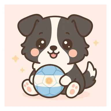 cute Border Collie puppy with blue and white soccer ball, Argentinian theme, kawaii style sticker