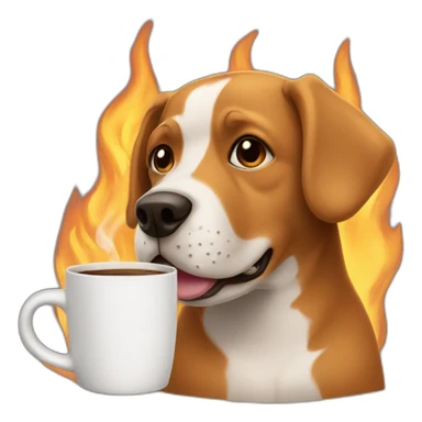 dog in burning house drinking coffee sticker