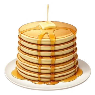 Cinematic fluffy golden pancakes, stacked high, drizzled with maple syrup, topped with fresh butter melting on top, light dusting of powdered sugar, warm and inviting, soft glow and mouthwatering. sticker