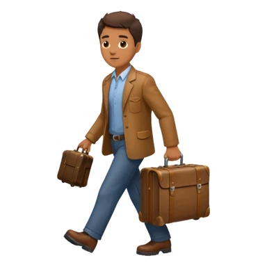 a man walking to leave, bring suitcase sticker