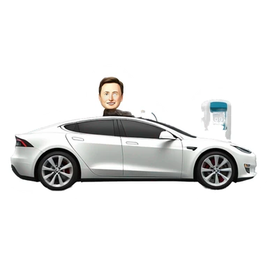 Elon musk driving his Tesla into a gas station sticker