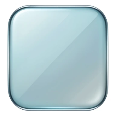Glossy, transparent glass — rounded rectangle, soft reflections, subtle highlights on corners, thin white outline, clean and modern. Transparent background. sticker