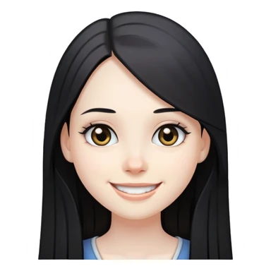 smiling girl with long straight black hair, pale skin, dark eyes sticker