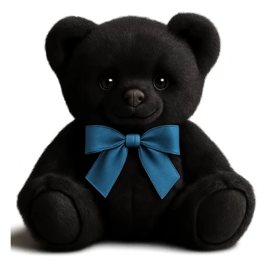 Change the teddy bear's fur to a realistic black color, keep soft lighting, and maintain a transparent background. The style should remain consistent with the original image's soft and realistic look. sticker