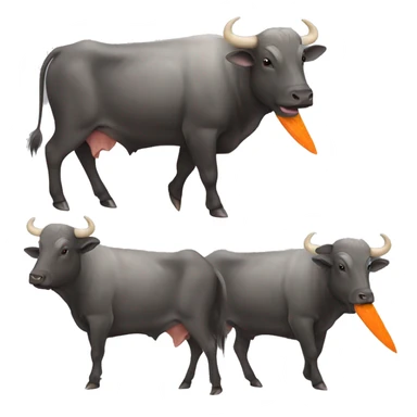 Water buffalo cutting its hair with a carrot sticker