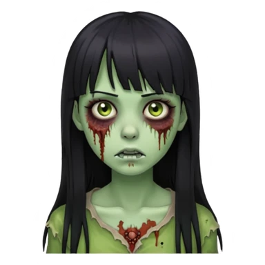 Zumbi girl pretty and Long, straight black hair with bangs, With a nose piercing sticker