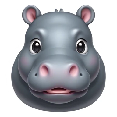 Cinematic Cute Hippo Portrait Emoji, Head tilted playfully and inquisitively, featuring a glossy slate-gray hide with a gentle sheen and round, sparkling eyes filled with curious charm, Simplified yet irresistibly adorable features, highly detailed, glowing with a warm, friendly glow, high shine, affectionate and serene, stylized with a touch of aquatic whimsy, bright and endearing, soft glowing outline, capturing the essence of a mischievous yet loving hippo, so playful it feels like it could splash out of the screen and into your arms! sticker