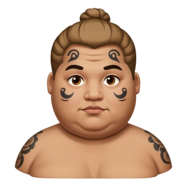 obese man with lots of face tattoo and hair bun sticker