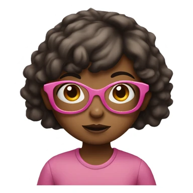 confused little girl with dark brown hair, brown skin, and pink glasses sticker