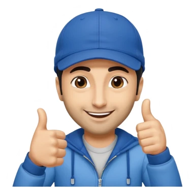 generate a pretty bratz emoji of ranbir kapoor wearing a blue cap and doing a thums up sticker