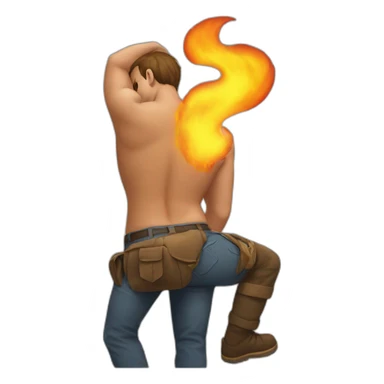 man with butt hurt fire from booty sticker
