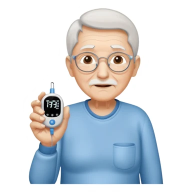 old age person with diabetes with glucose meter in his hand,sideways photo sticker