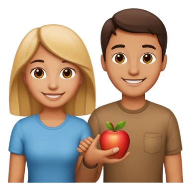 a couple holding hands, smiling, simple apple emoji style sticker