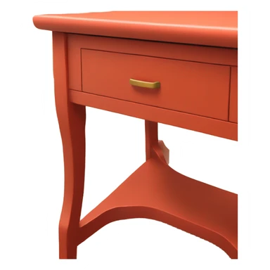 Sidetable is red with an orange drawer. sticker