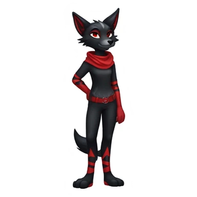 Anthro black Shiny Fionbri-Falvie-sparkle-wolf-sona with red edgy markings full body sticker