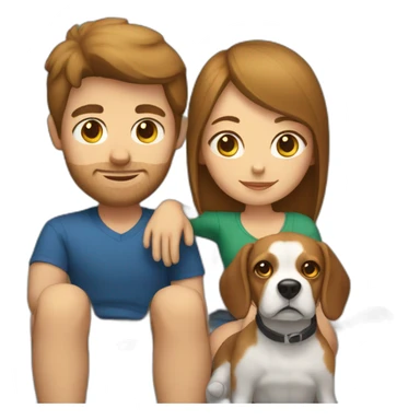 Brown hair White boy and girl and beagle Sit on couch sticker