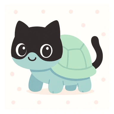 a tortoise with a black cat mask and tail, blending tortoise and feline features in a whimsical way sticker