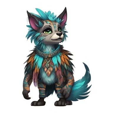 cute cool edgy fantasy animal fursona creature by griffsnuff & LiLaiRa & Falvie with exotic colors with patterns and feathers and collar full body sticker