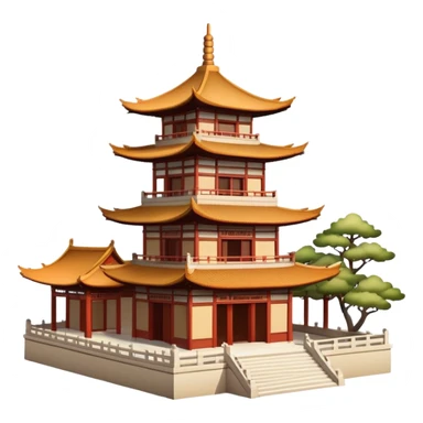 Traditional Chinese architecture with pagoda roofs, natural colors, balanced tones, classic emoji style sticker