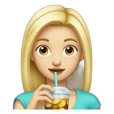 Blonde Girl drinking an iced drink with a straw sticker