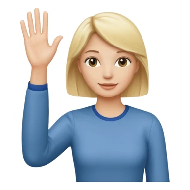 blonde woman with bun in casual clothes waving sticker