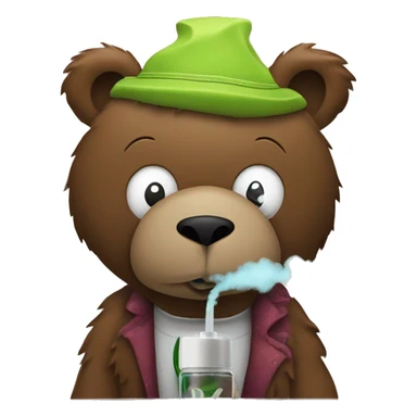 a hippy snazzy cut bear vaping and vape mist coming out from both its ear. sticker