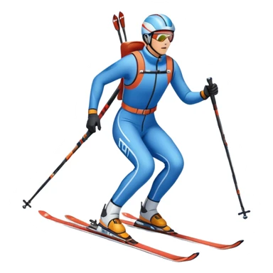 An icon featuring a biathlete gliding on skis through a snowy trail, carrying a rifle on their back. In the background, a target range and snow-covered trees set the scene. Transparent background highlights the unique mix of endurance, precision, and winter sport challenge. sticker