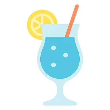 blue curaçao tropical cocktail in a hurricane glass, flat vector illustration sticker