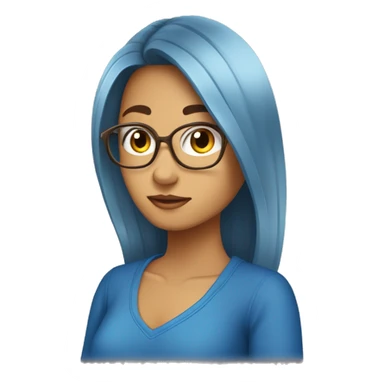 cabelo castanho, olho marrom, camiseta azul e um gatinho sticker