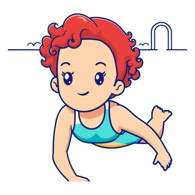 thin 18-year-old white female athlete swimmer with curly red hair about to enter a pool sticker
