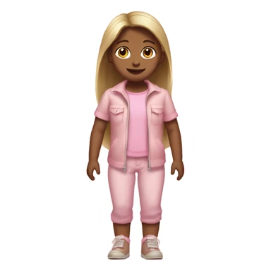 do a white little girl with dirty blond straight hair brown eyes and a cute baby pink outfit, full body arms legs  sticker