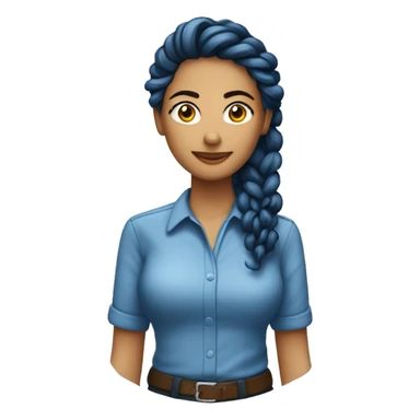 mulher branca de cabelos cacheados longos e camisa azul sticker