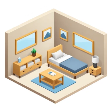isometric room with furniture inside sticker