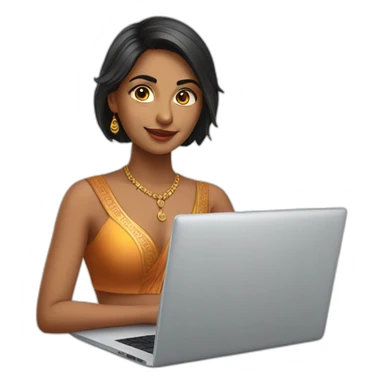 Beautiful Indian woman in front of laptop sticker
