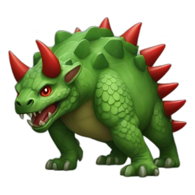 Green Tarasque paws feets and back covered with red horns sticker