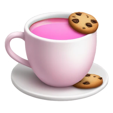 Pink tea in a white cup and cookie sticker
