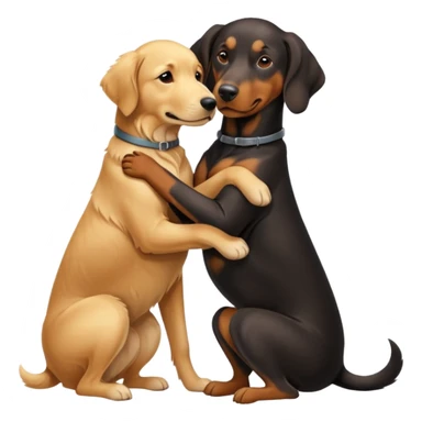 Golden retriever hugging a Doberman sticker