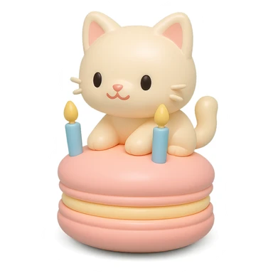 kitten riding giant macaron with candles, vinyl figure style sticker