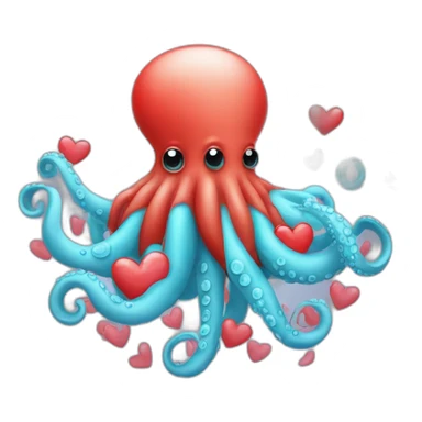 Sky blue Octopus with red hearts in his tentacles sticker