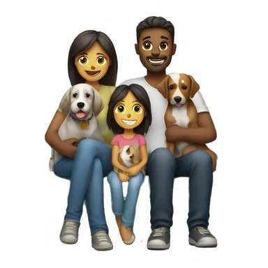 happy family sitting on couch with a dog sticker