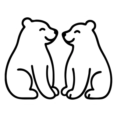 Two bears - a polar bear and a brown bear - sitting together and smiling at each other sticker