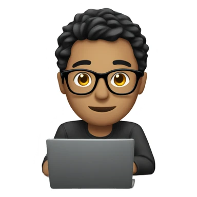 guy with short black hair and glasses, editing videos on a computer sticker