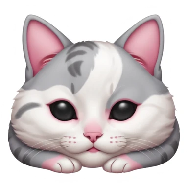 grey and white small cat with eyes closed lying down upside down tightly covering its own face sticker