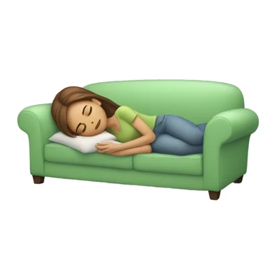 White Girl Brown Hair sleeping on Light Green Sofa sticker