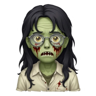 Faça um adolescente zombie com cara de assutado com cortes no rosto, com óculos é cabelos grandes ondulado preto sticker